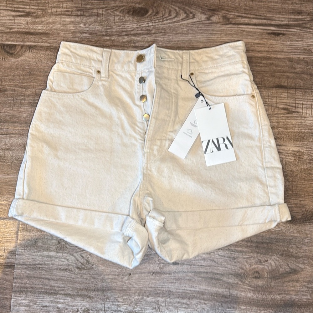 ZARA Cream Denim High Waisted Shorts
